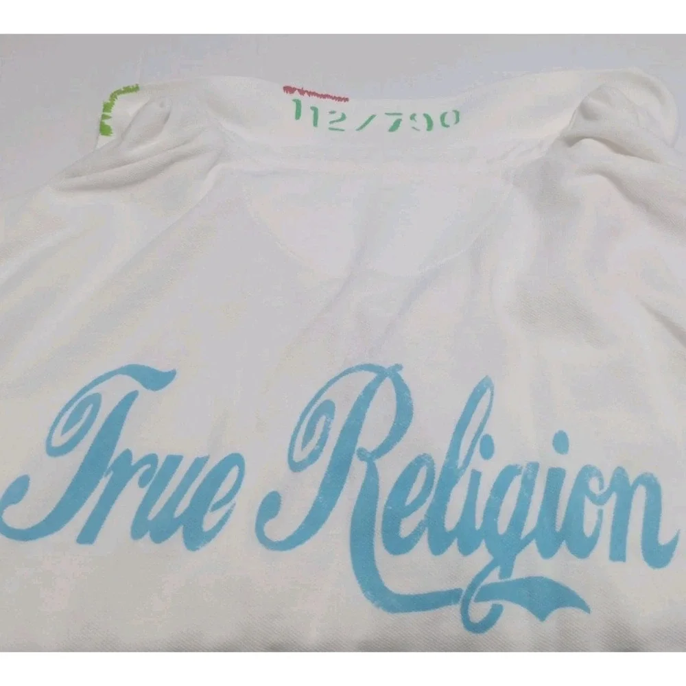 True Religion Vintage Y2K Polo Shirt Mens XXL White Buddha 56 World Tour Graphic